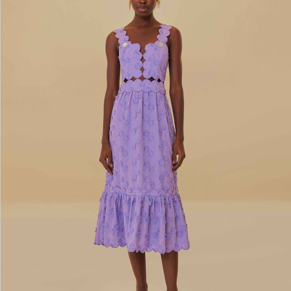 Farm Rio Lilac 3D Flower Sleeveless Midi Dress (XS)